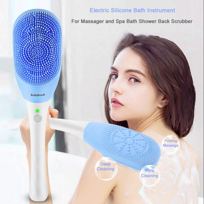 Long Handle Electric Silicone IPX7 Waterproof Adjustable Massage ultrasonic Bath Body Shower Brush