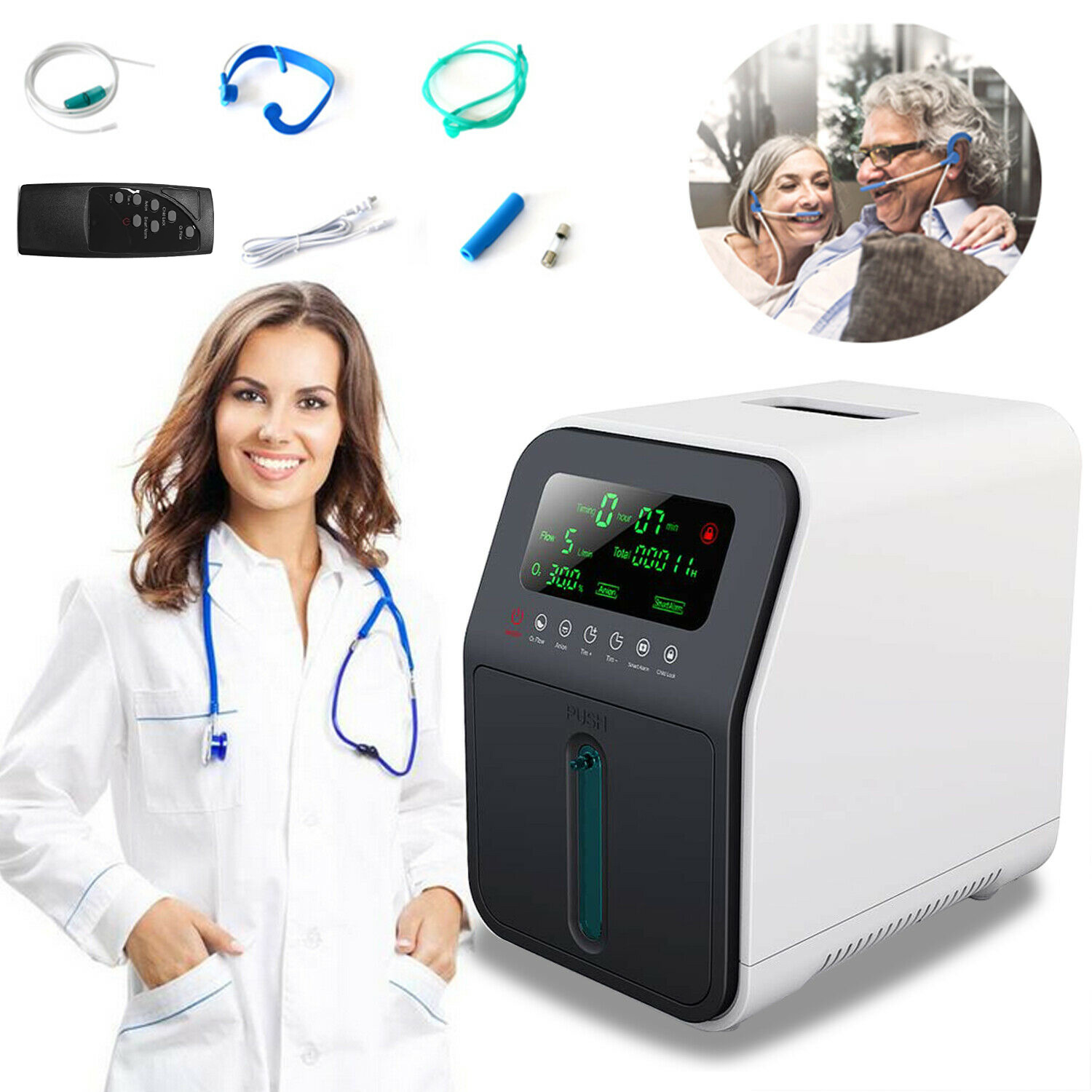 Hospital medical equipment 1-7L portable oxygen concentrator with touch screen