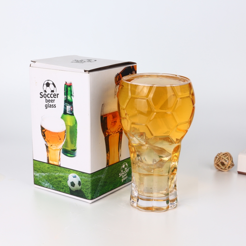 580ml football shape beer glass drinking cup thin beer glass with custom gift box