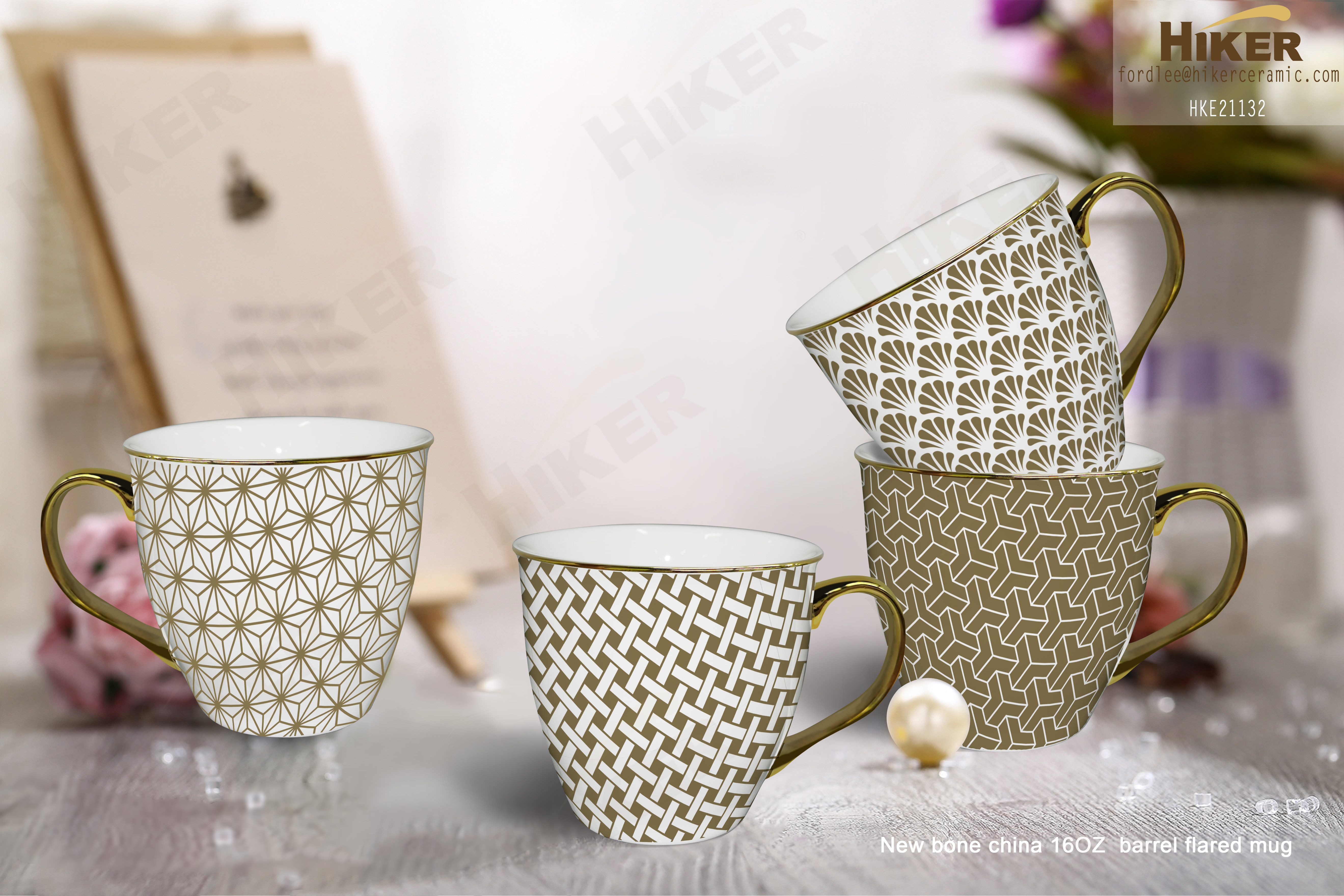 High Quality 16oz New Bone China Barrel Mug Eletroplating Gold