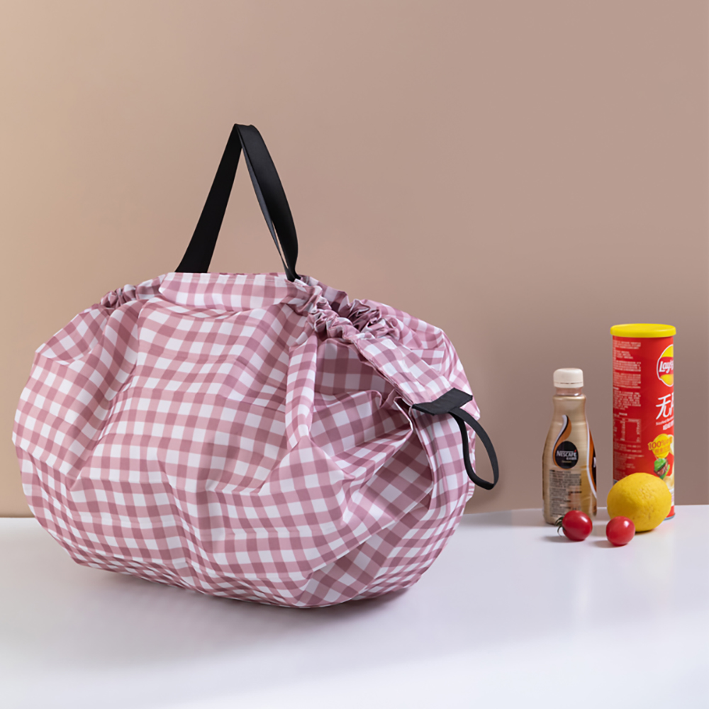 Custom Folding Pocket Tote Printed Polyester Foldable Grocery Bag Roll Up Portable Shopping Bags