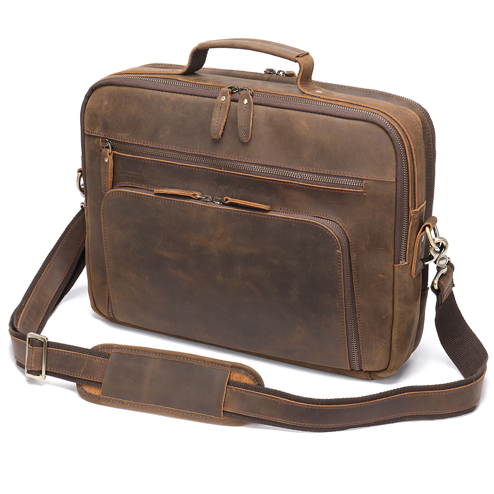 Custom Large Capacity Laptop Bag Handbag Men Vintage Genuine Leather Briefcase
