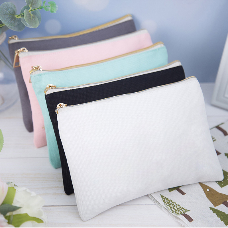 Custom Logo Cotton Blank Zipper Pouch Make Up Bags Plain White Cotton Canvas Makeup Cosmetic Bag