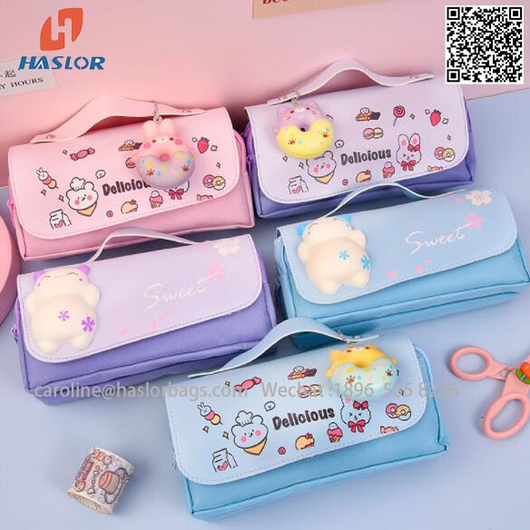 3D PU Pencil case Stationery Kid Pen bag Girl with Cartoon decompression fidget toy