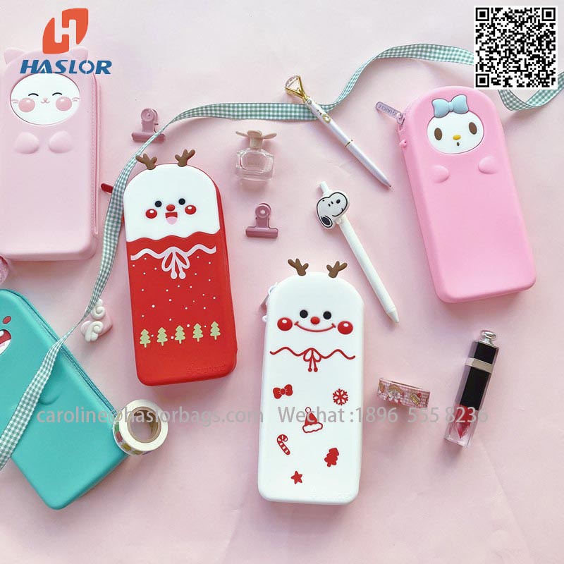 New Design School pencil case bag Christmas kawaii Silicone pen pouch pencil case school
