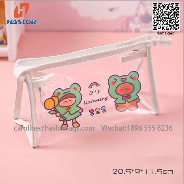 New Arrival Funny Clear Waterproof Pencil Pen Case Makeup Bags with Zipper PVC Bag for Travel