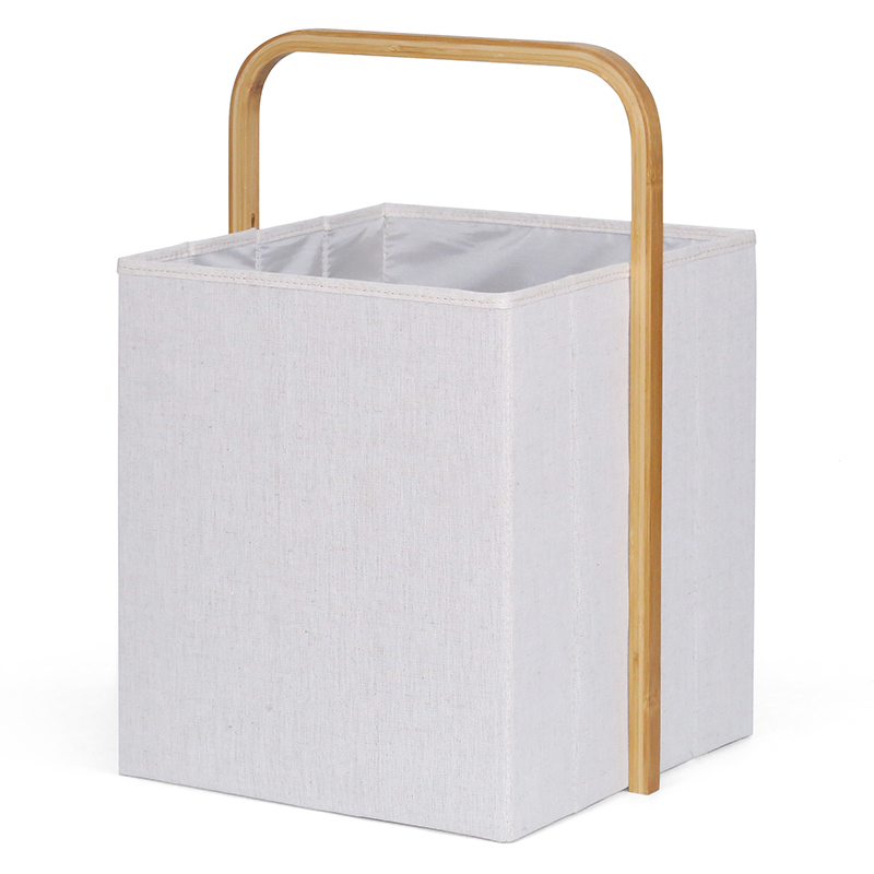 Foldable Basket With Bamboo Handle