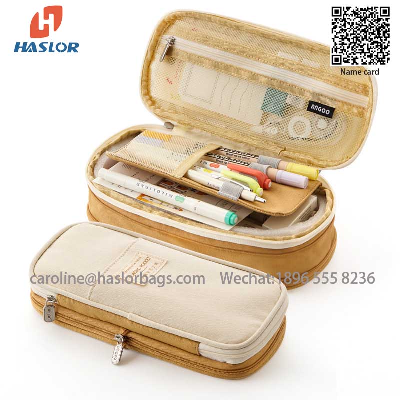 Big Capacity Canvas Zipper Pencil Pouch Case Bag Stationery Organizers Compartments Cosmetic Bags