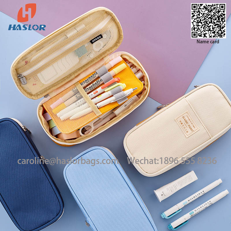 Big Capacity Canvas Zipper Pencil Pouch Case Bag Stationery Organizers Compartments Cosmetic Bags