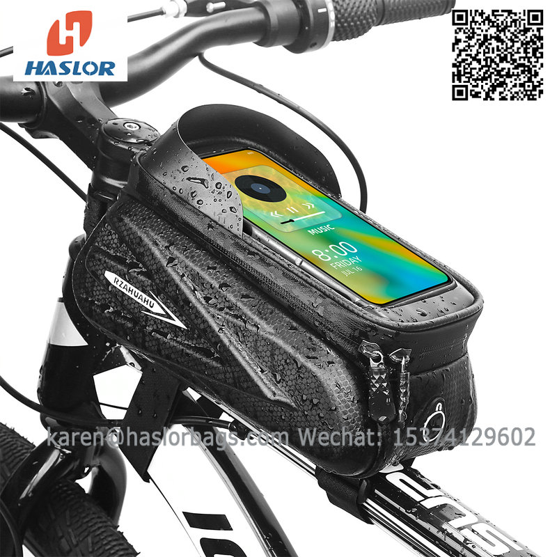 01#Bike Frame Bag Waterproof Top Tube Cycling Bag with Touch Screen for phone 6.5' bike bag triangle