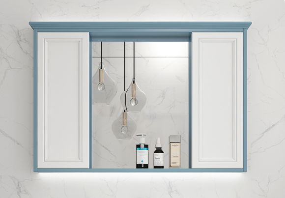 Push and pull hidden bathroom mirror cabinet wall hanging with shelf storage