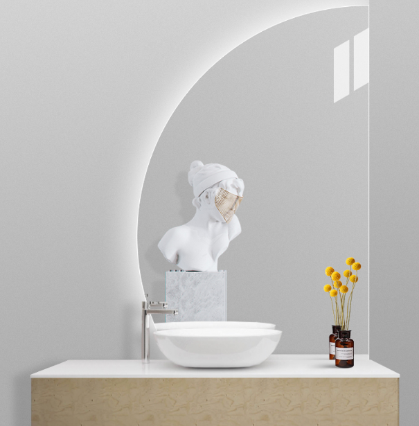 Luminous semicircle makeup bathroom mirror decoration explosion-proof mirror wall hanging
