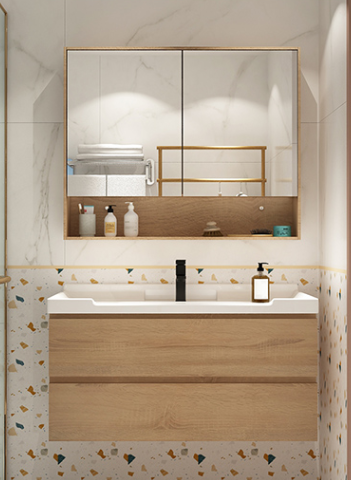 Bathroom cabinet wall-mounted storage mirror Space aluminum mirror cabinet with shelf