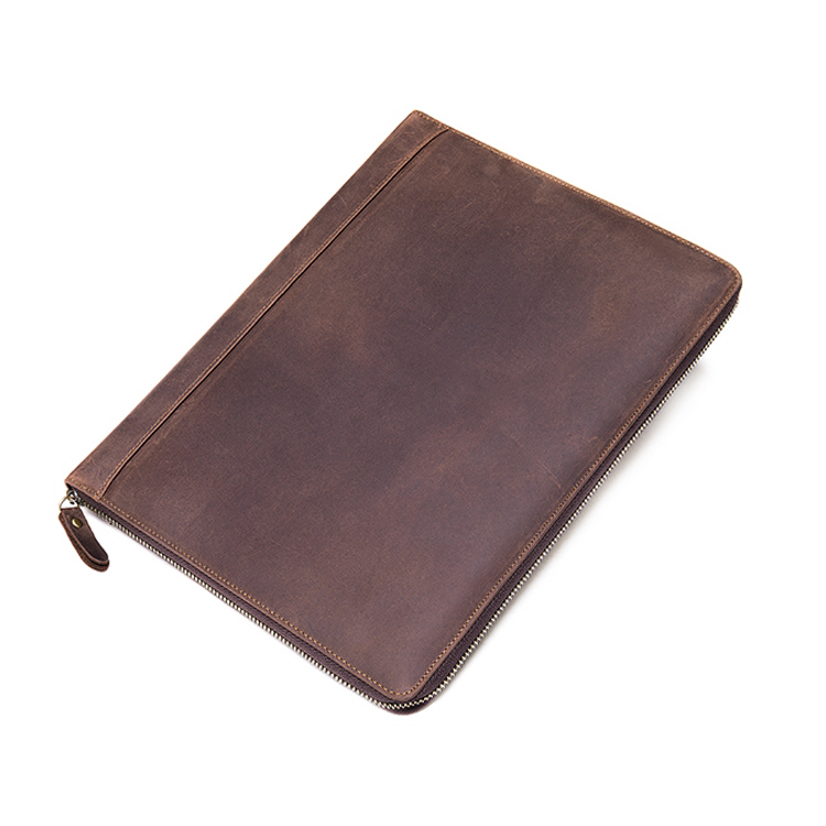 Wholesale sales men women business slim crazy horse leather portfolio padfolio with tablet sleeve