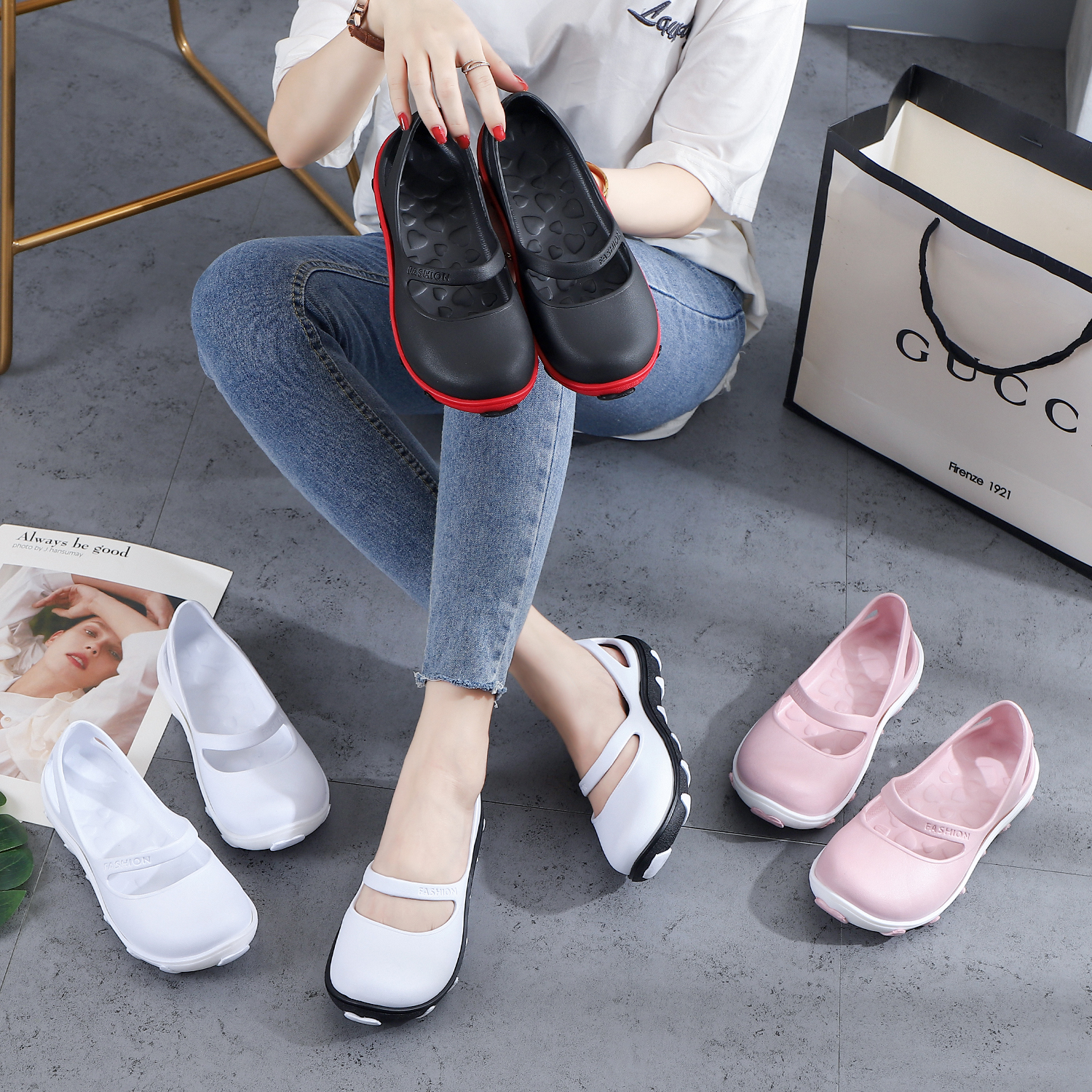 Outdoor soft lightweight woman lady nurse sandal slipper with strap for beach
