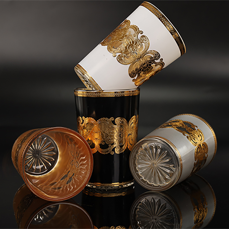 Hot Sale 6OZ glass tumbler Moroccan Luxury Silver And Gold Decal Turkish Glass Tea Cup