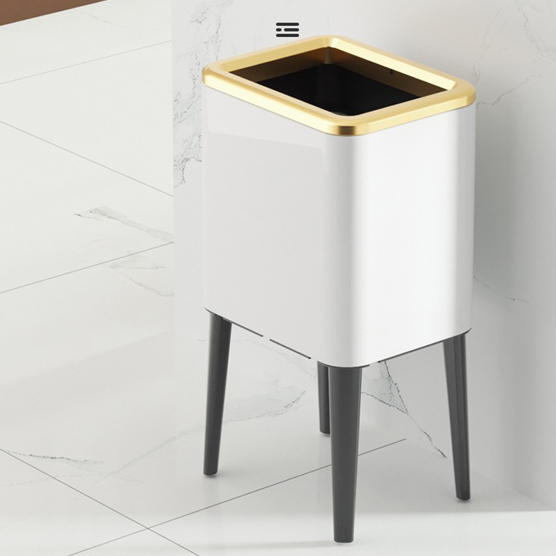 6L/9L/12L white gold narrow design stainless steel dual high feet trash can without lid