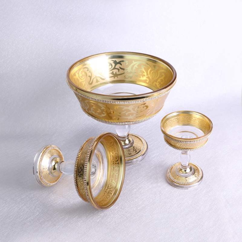 Bohemia Glass Bowl Middle East Uzbek Style Bohemia Crystal Glass Bowl Gold Design 9pcs As a Set