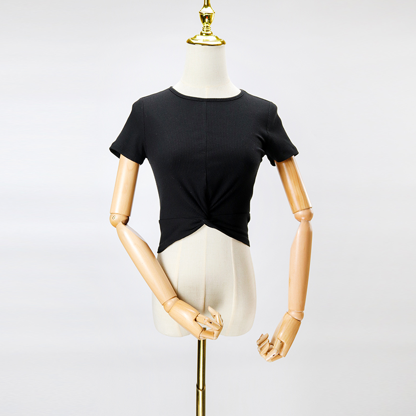 Short Sleeve Round Neck W/ Front Twisted Rib Knit Top