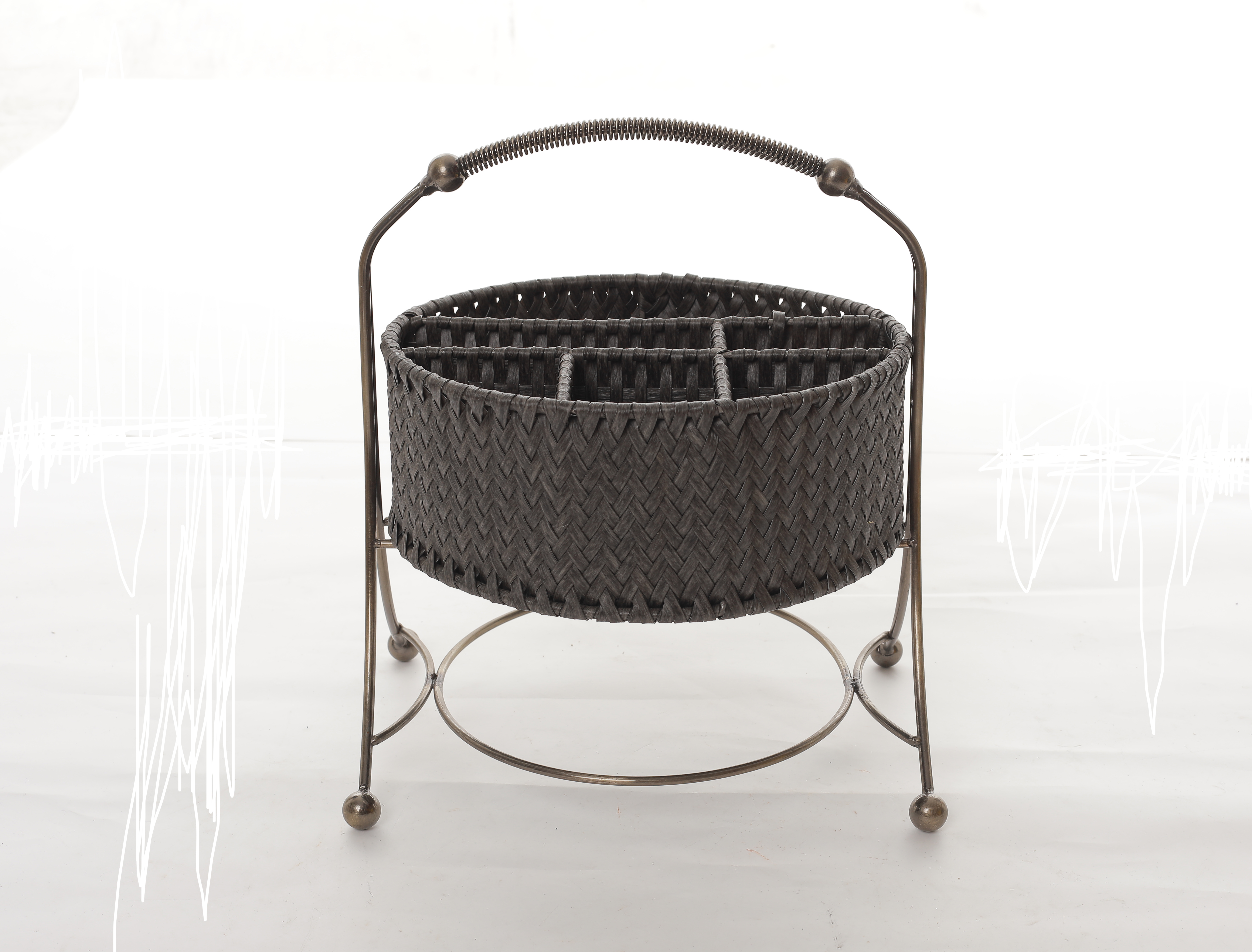Plastic rattan handwoven flatware caddy picnic basket