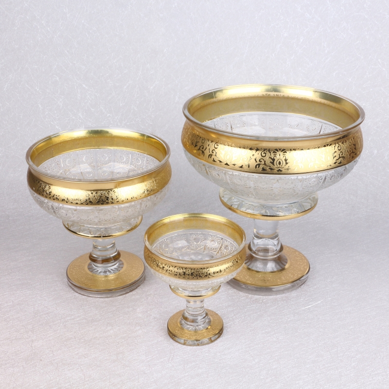 7.7 inch Footed glass fruit bowl with golden decoration,luxury golden painting decorative