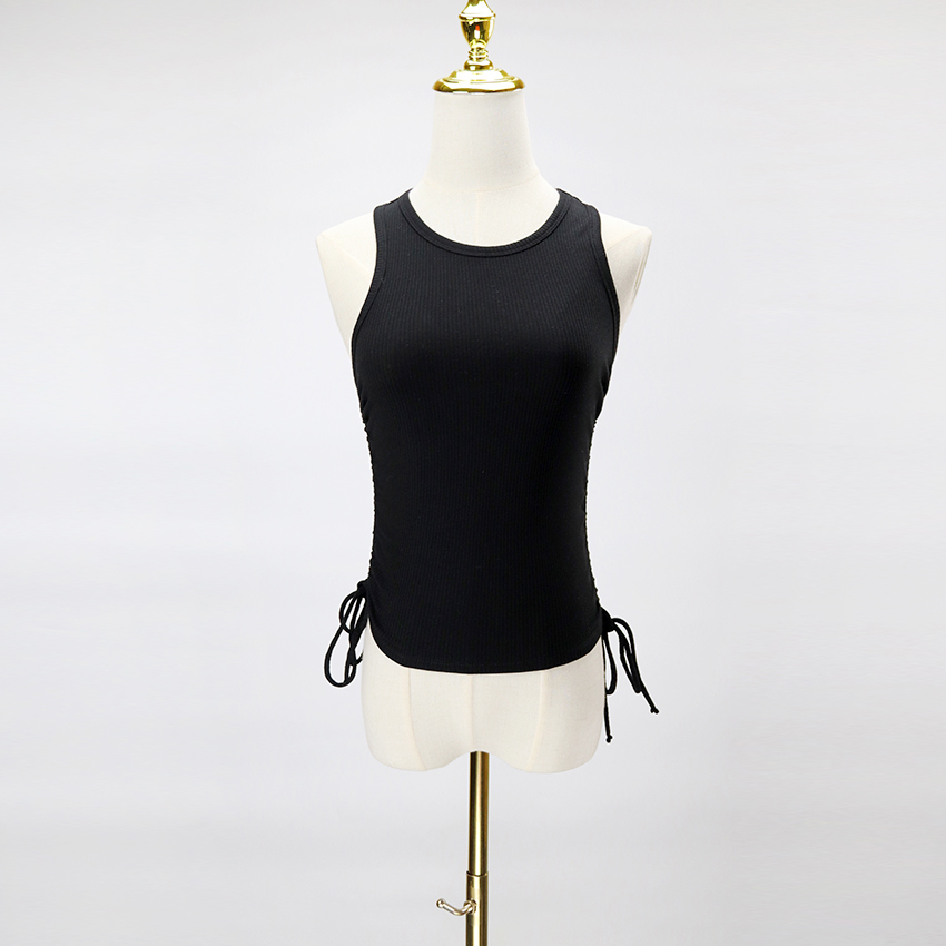 Sleeveless Round Neck Side Tie Detail Rib Kni Top