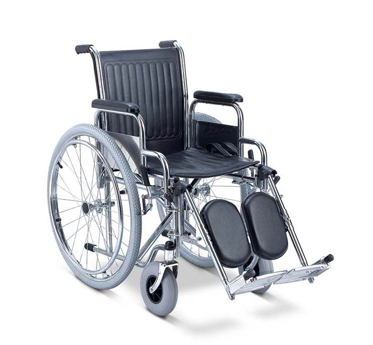 Steel wheelchair with elevating footrest
