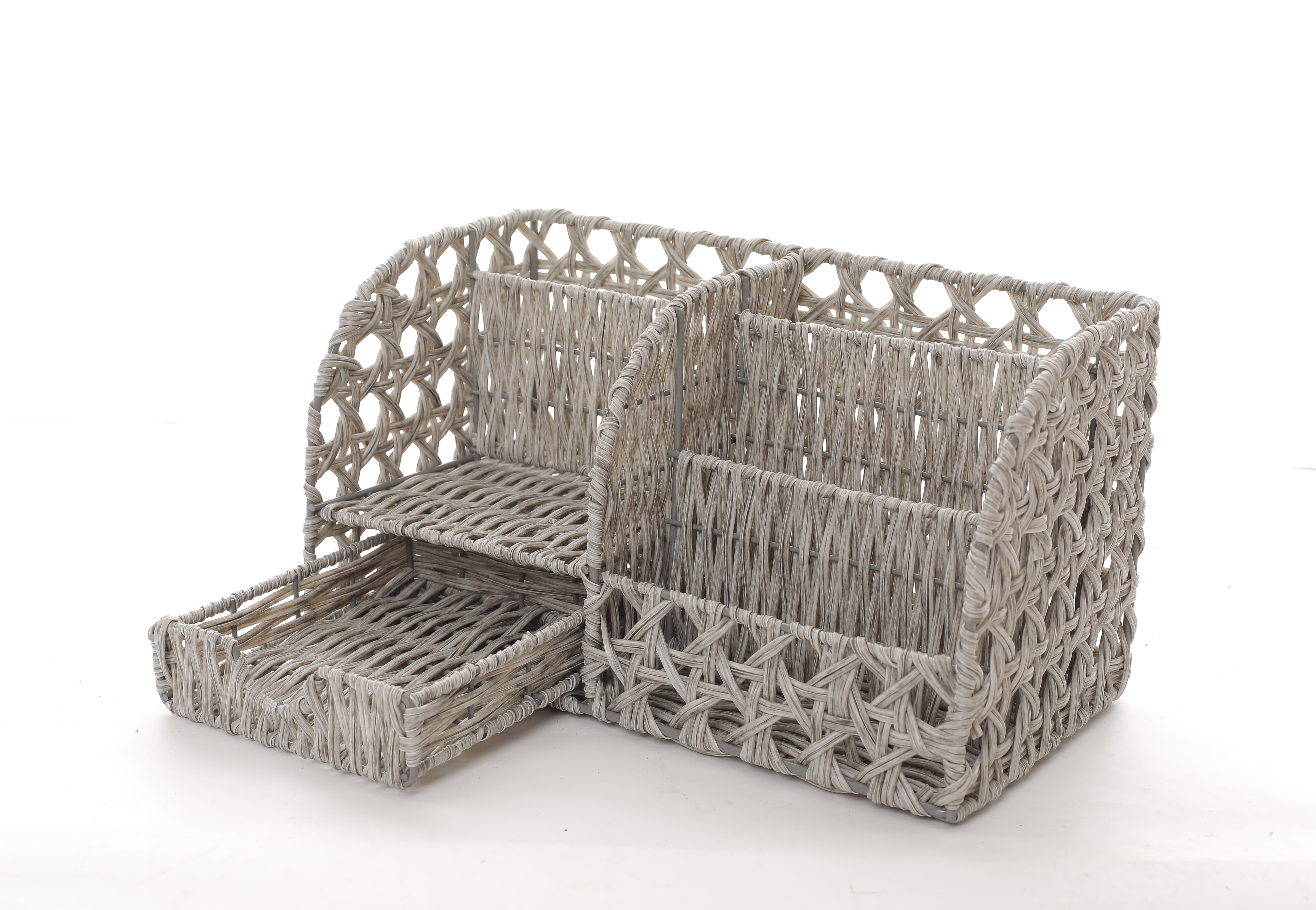 Plastic rattan handwoven desktop stationery storage basket