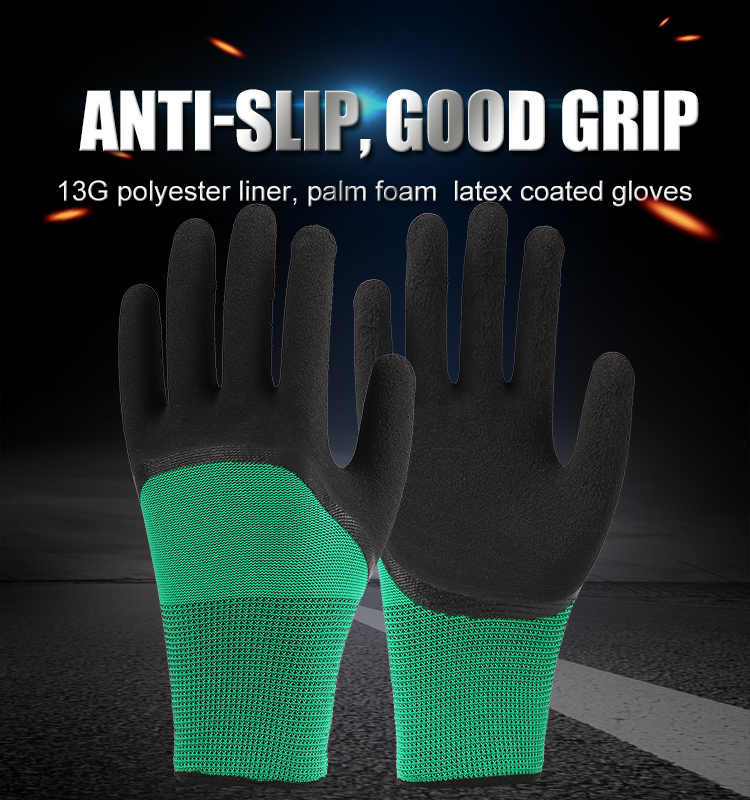 High quality cheap non-slip half foam latex coated work gloves