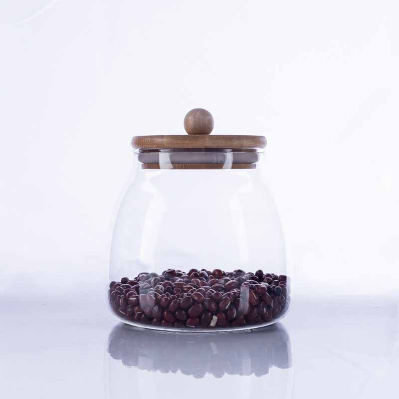 Transparent high borosilicate food glass jar with bamboo lid