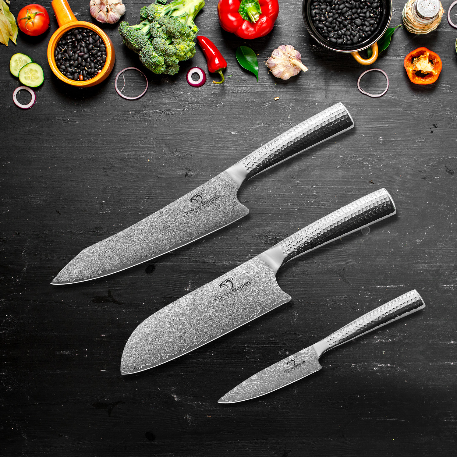 4 Pcs Kitchen Knife Set,VG10 Damascus Steel.