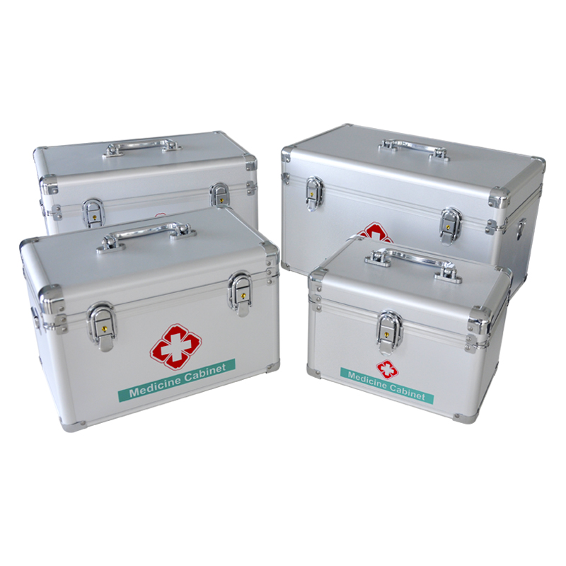 Aluminum First Aid Box with Removeble Compartment For Home Office Use, Medication Security Lock Box