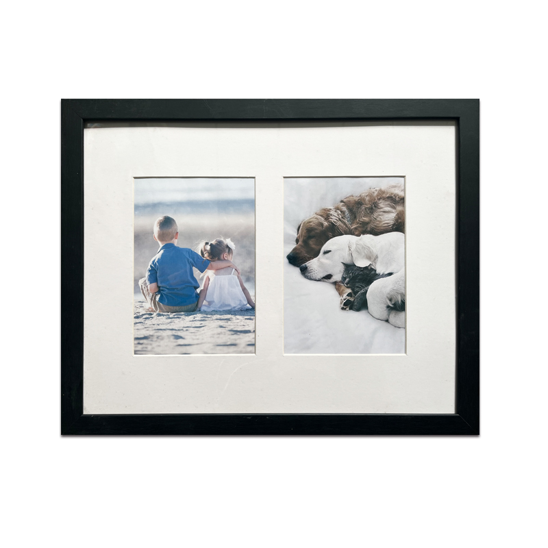 11x14 Black Wooden Collage Photo Picture Frames Display 2-5x7 Photos, Plexi Glass, Wall Hanging
