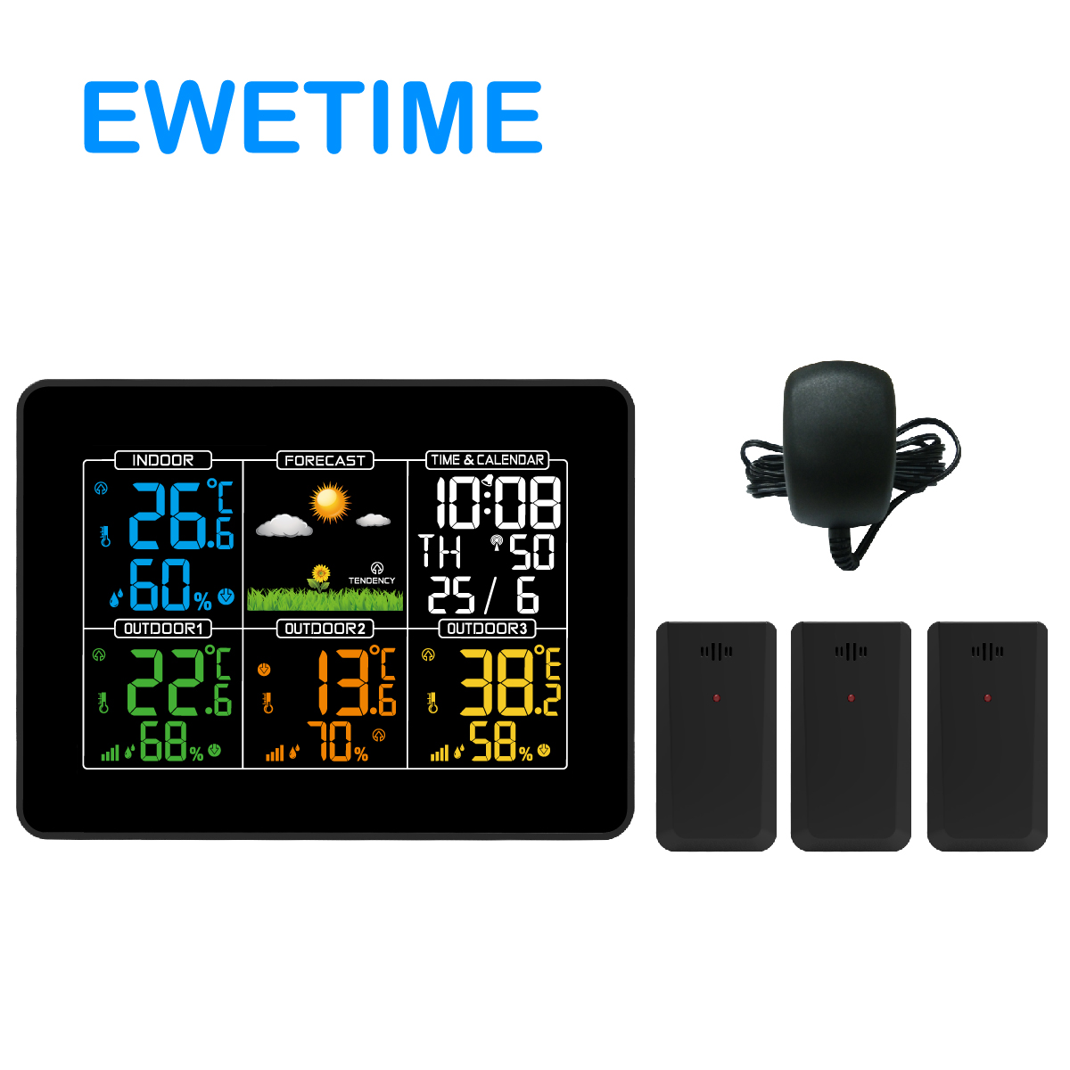 EWT8624 Wireless color weather station with three sensors