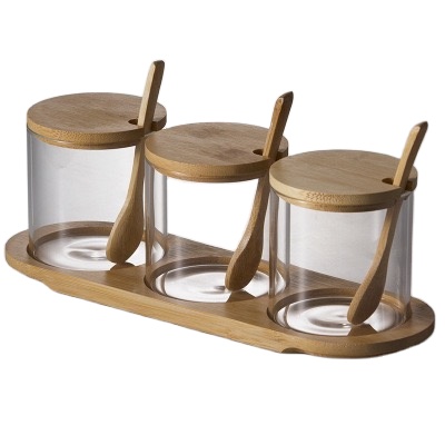 Glass Storage Jars With Wooden Rack