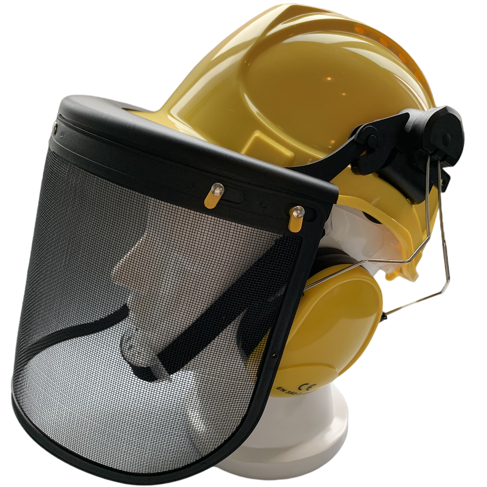 Head protection - helmet+ earmuff+ mesh face shield