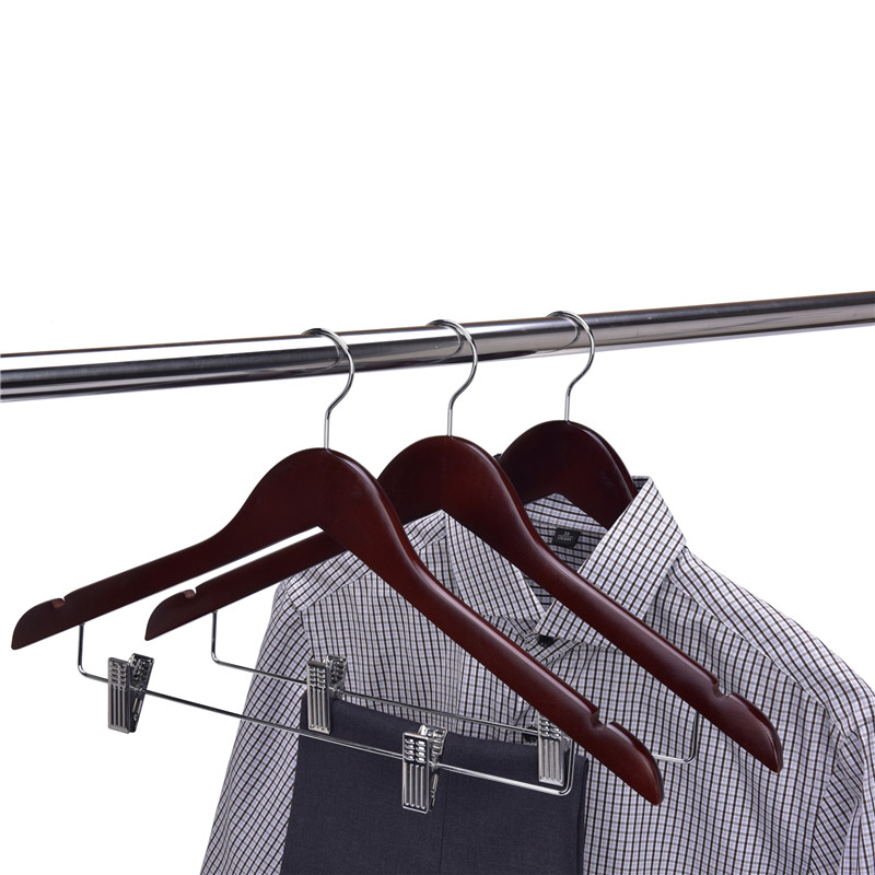 BSCI and FSC wooden hanger with antislip clips hot selling factory price