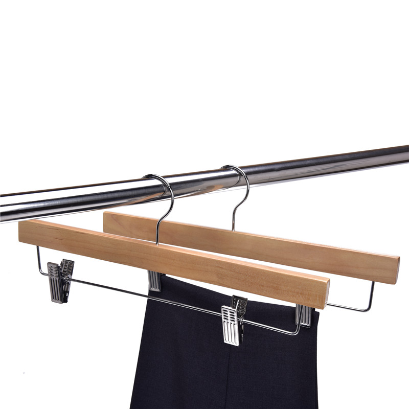 Amazon hot sale high quality anti slip wooden pant hanger with clips