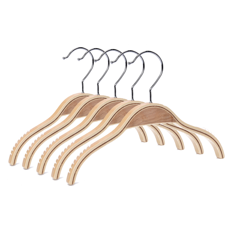 Wooden laminated child hanger with bar storage household products