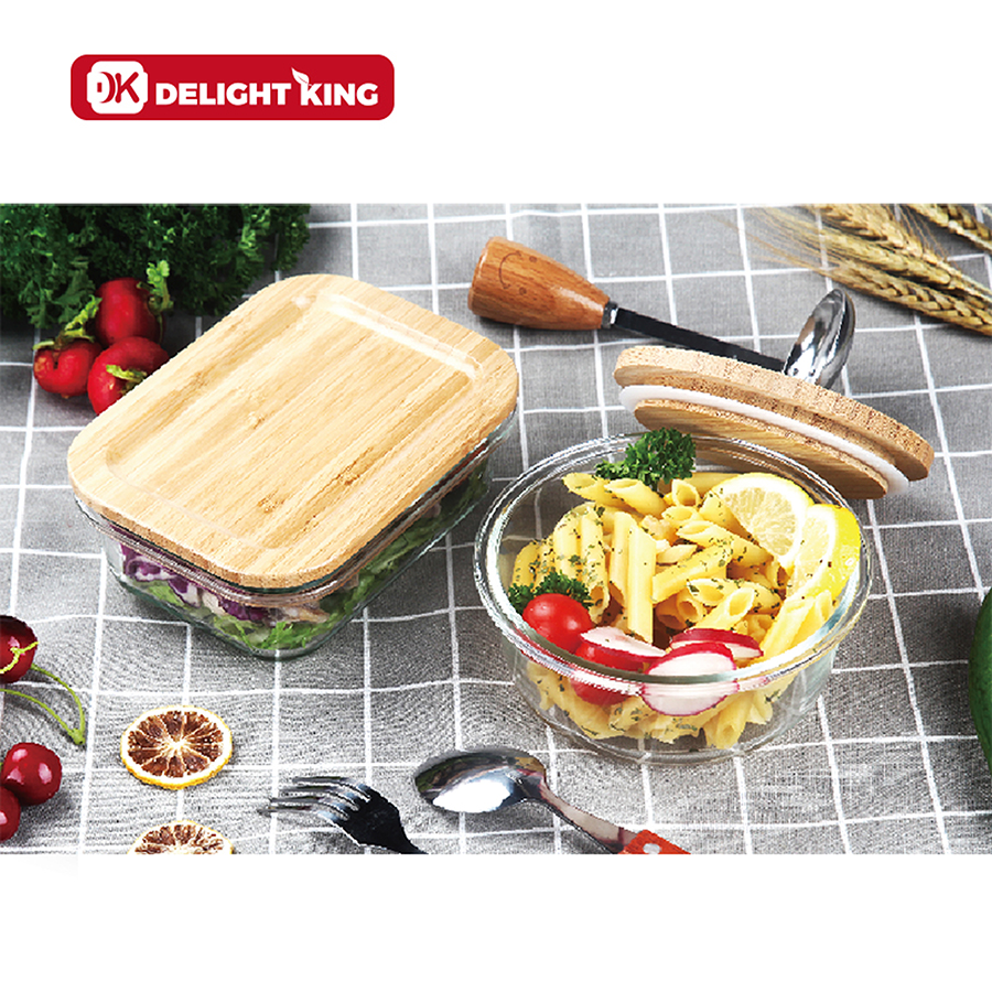 DK GLASS Oven and microwave safe hot sell storage container glass food container with bamboo lid