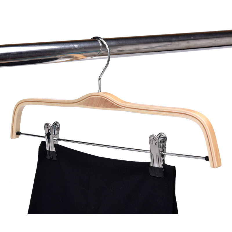 Wooden laminated pants hanger with clips storage household products