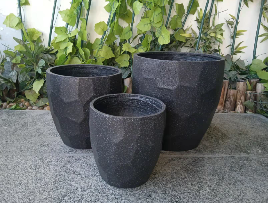 Hot selling geometric pot set of 3 round flowerpots for garden decoration