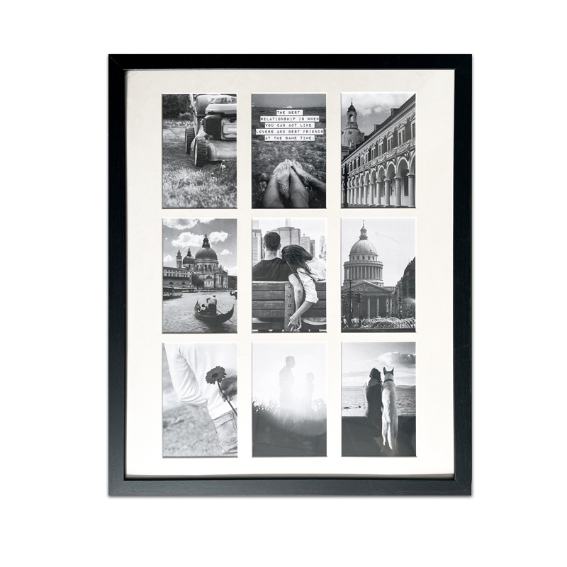 16x20 Photo Picture Collage Frame matted to 9- 4x6 Photos, Black Wooden;Tempered Glass