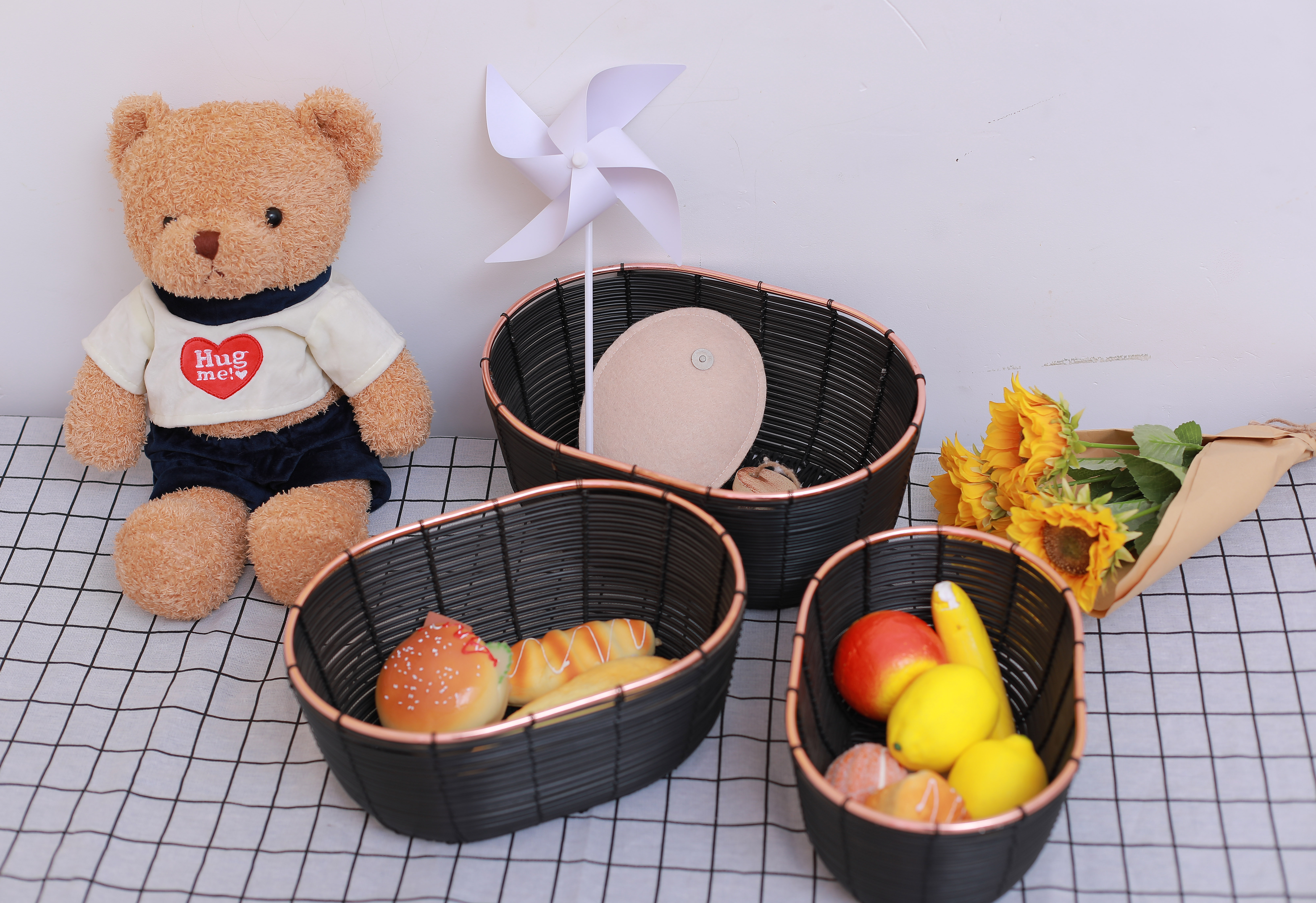 PE rattan woven storage baskest set of 3