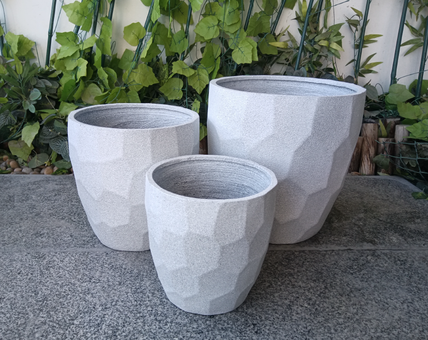 Hot selling geometric pot set of 3 round flowerpots for garden decoration mabel grey color