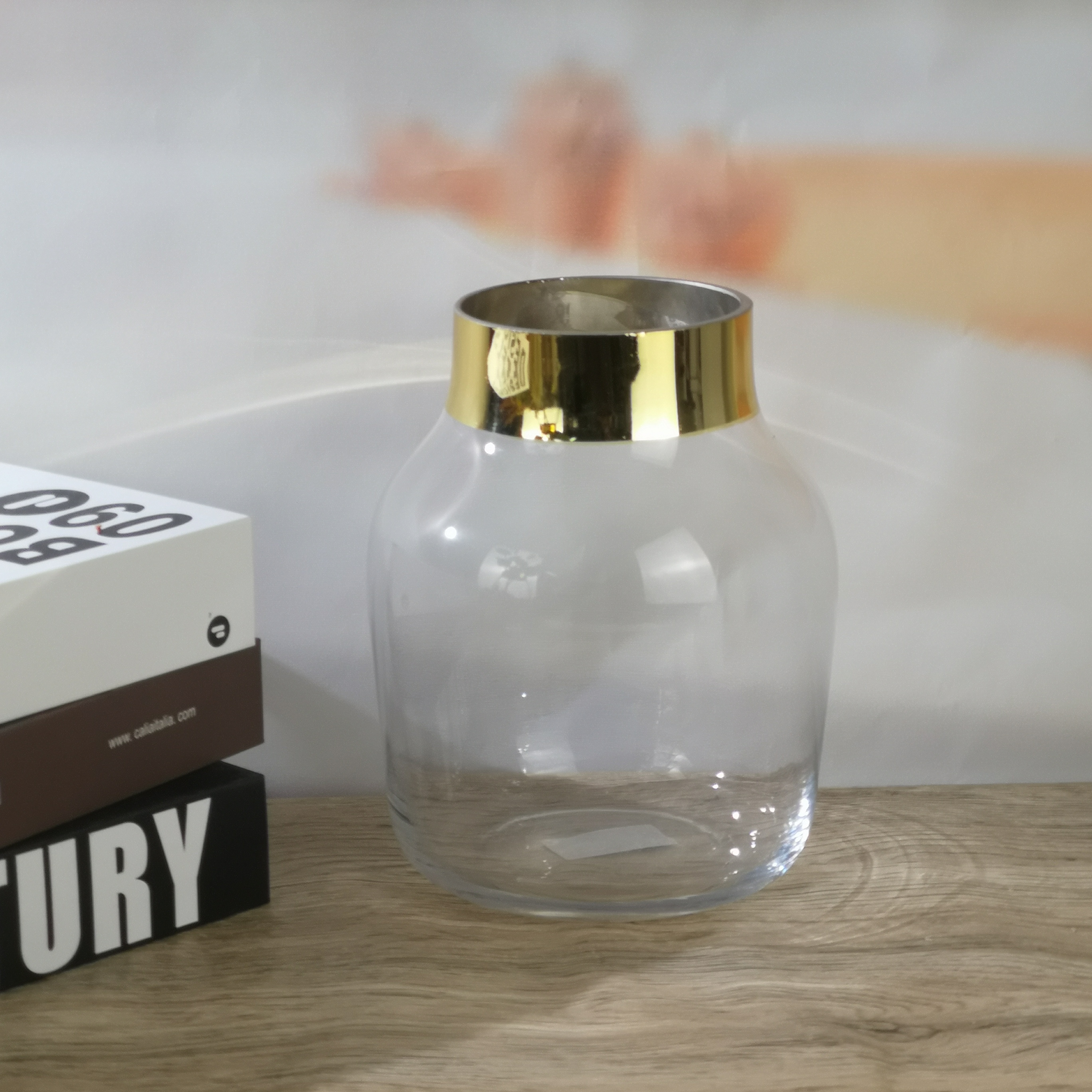 Clear Crystal Glass Vase With Plating Gold Effect