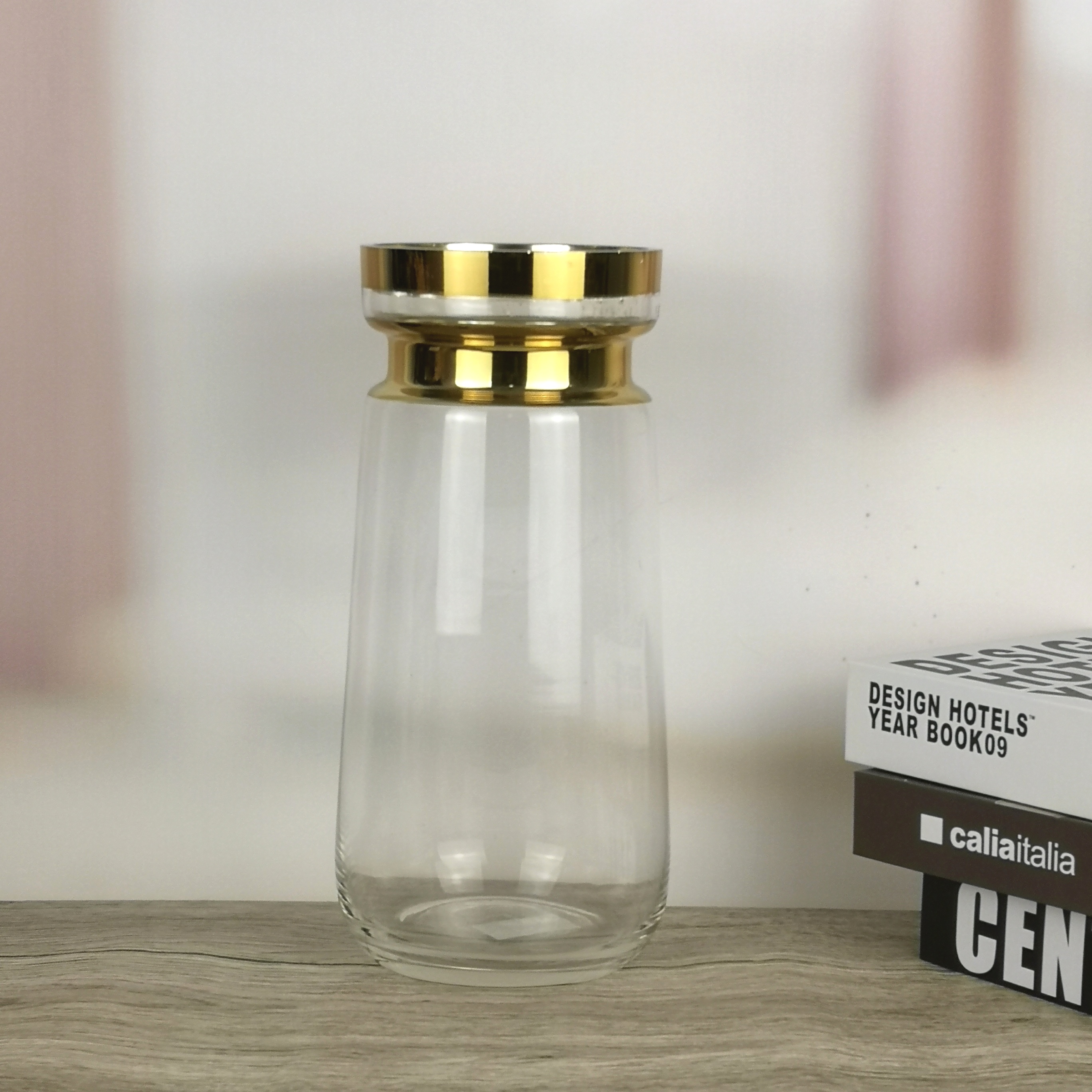 Plated Gold Effect Clear Crystal Glass Vase