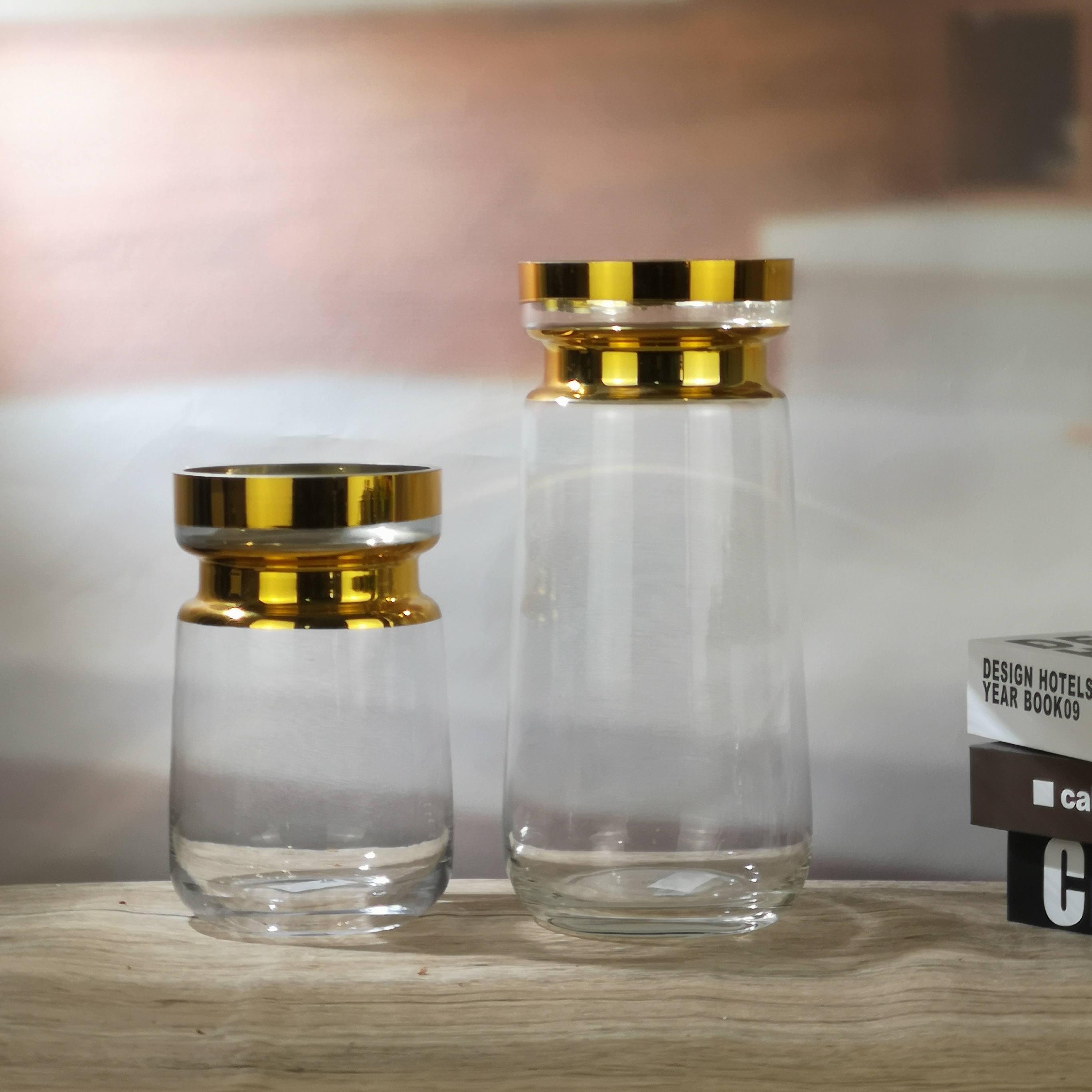 Clear Crystal Glass Vase With Plating Gold Effect