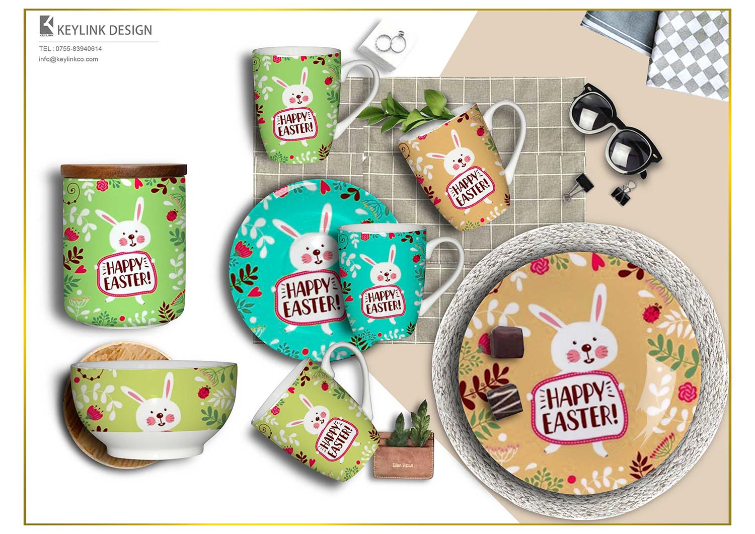 happy easter ceramic mug set