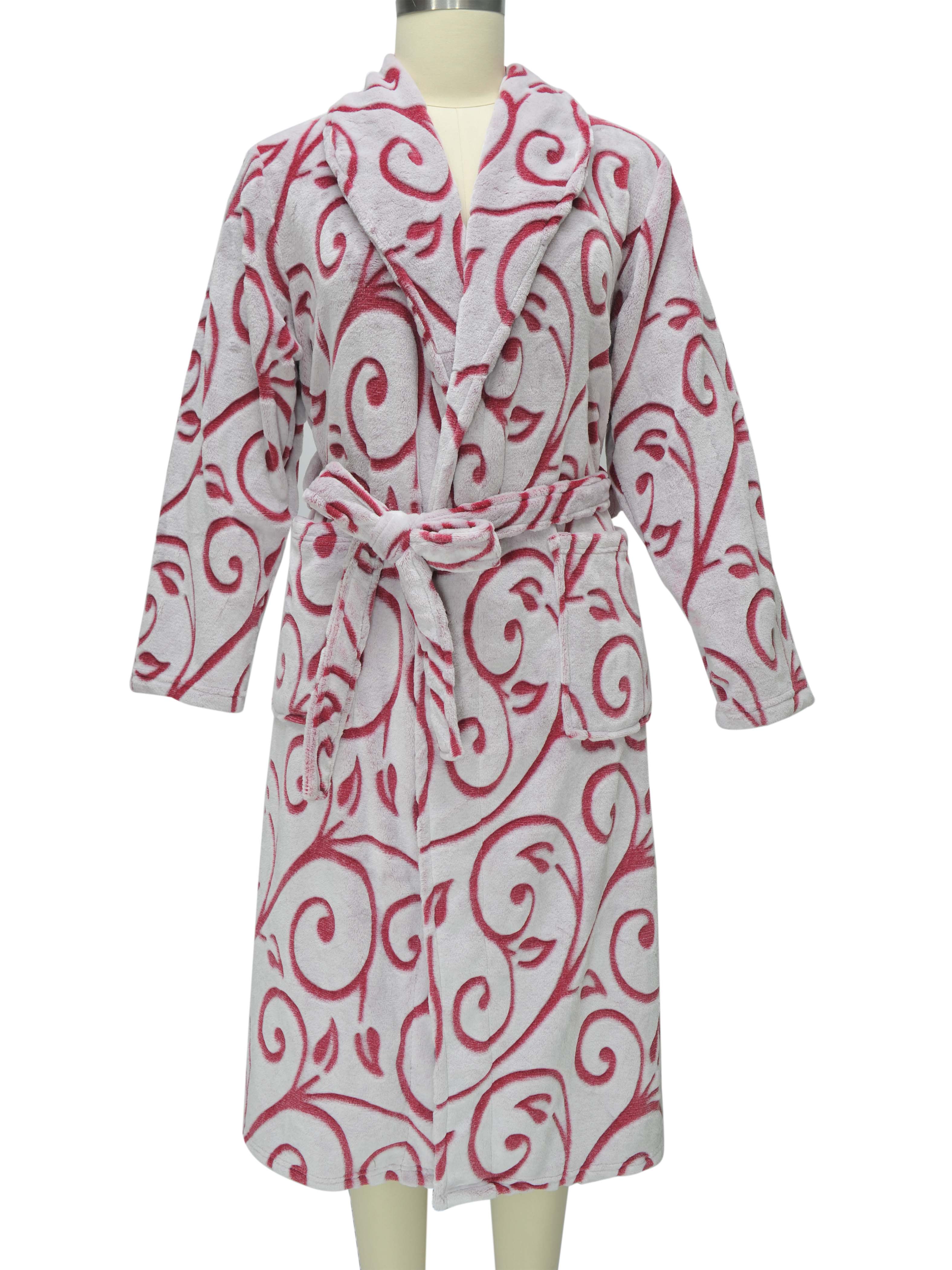 Embossed Flannel Fleece Bathrobe